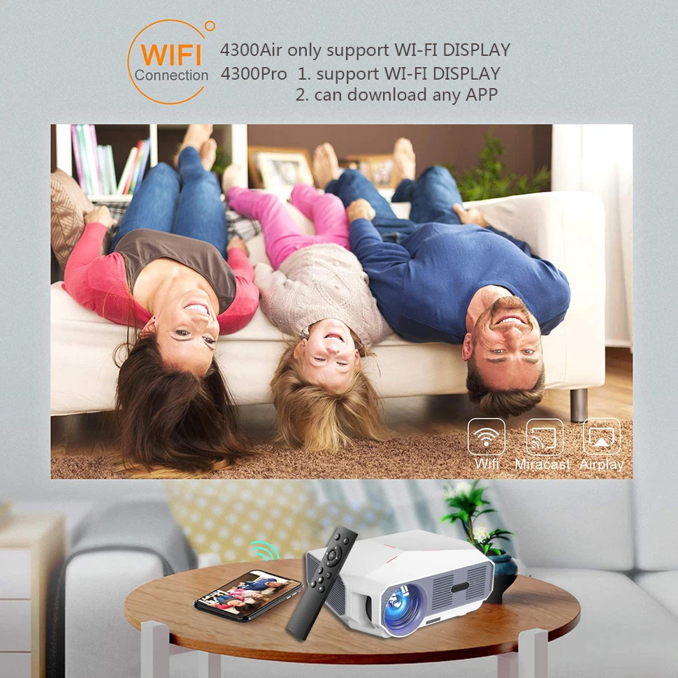 TRANSJEE Full HD проектор для телефона 4K 3800 люмен WIFI Android 6 01 светодиодный домашний