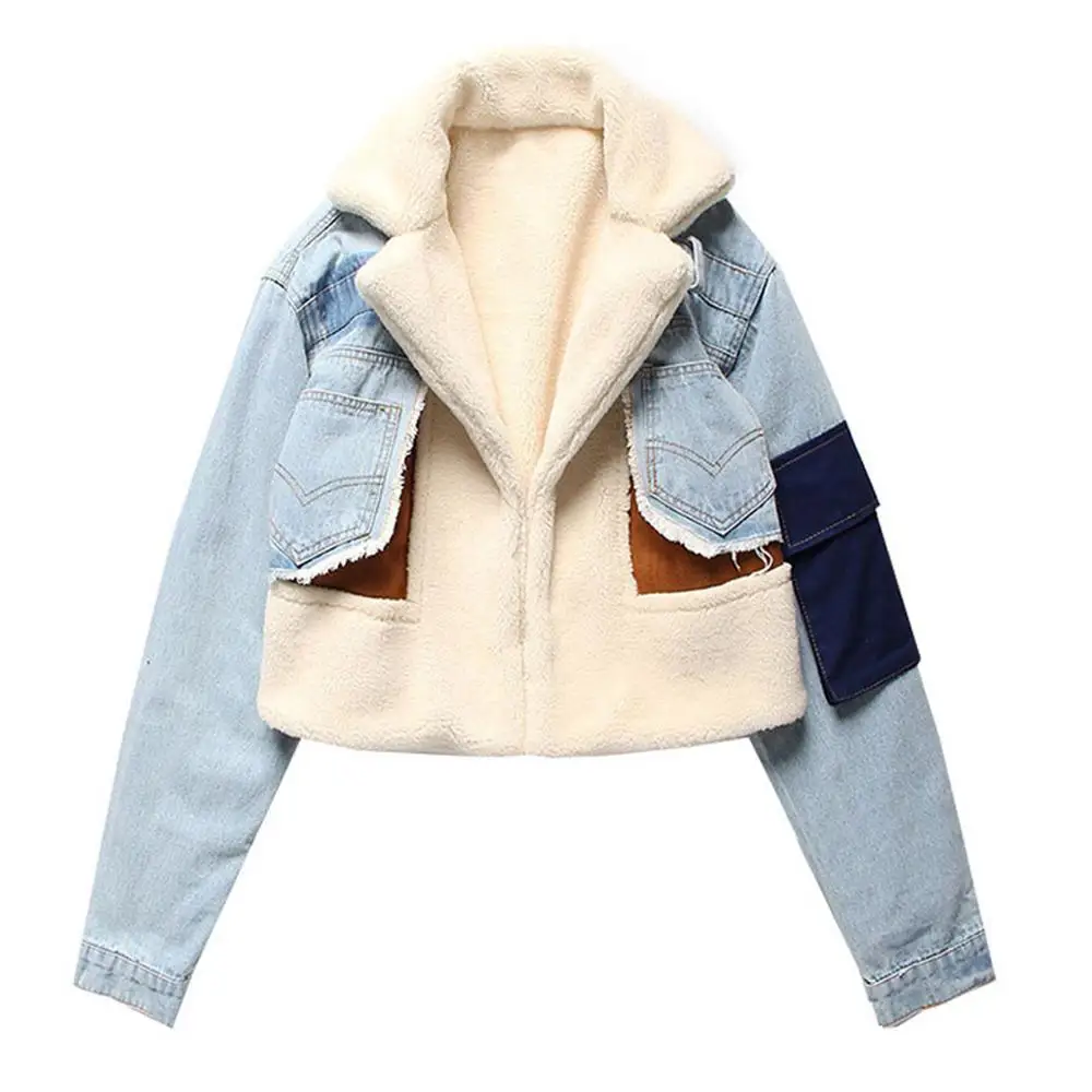 Готический стиль ковбой дамы лацкан куртка плюс бархат толстый сшивание с