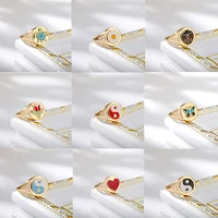 vintage drip oil stainless steel rings for women girls gold color ying yang tulip daisy ring wedding couple ring jewelry