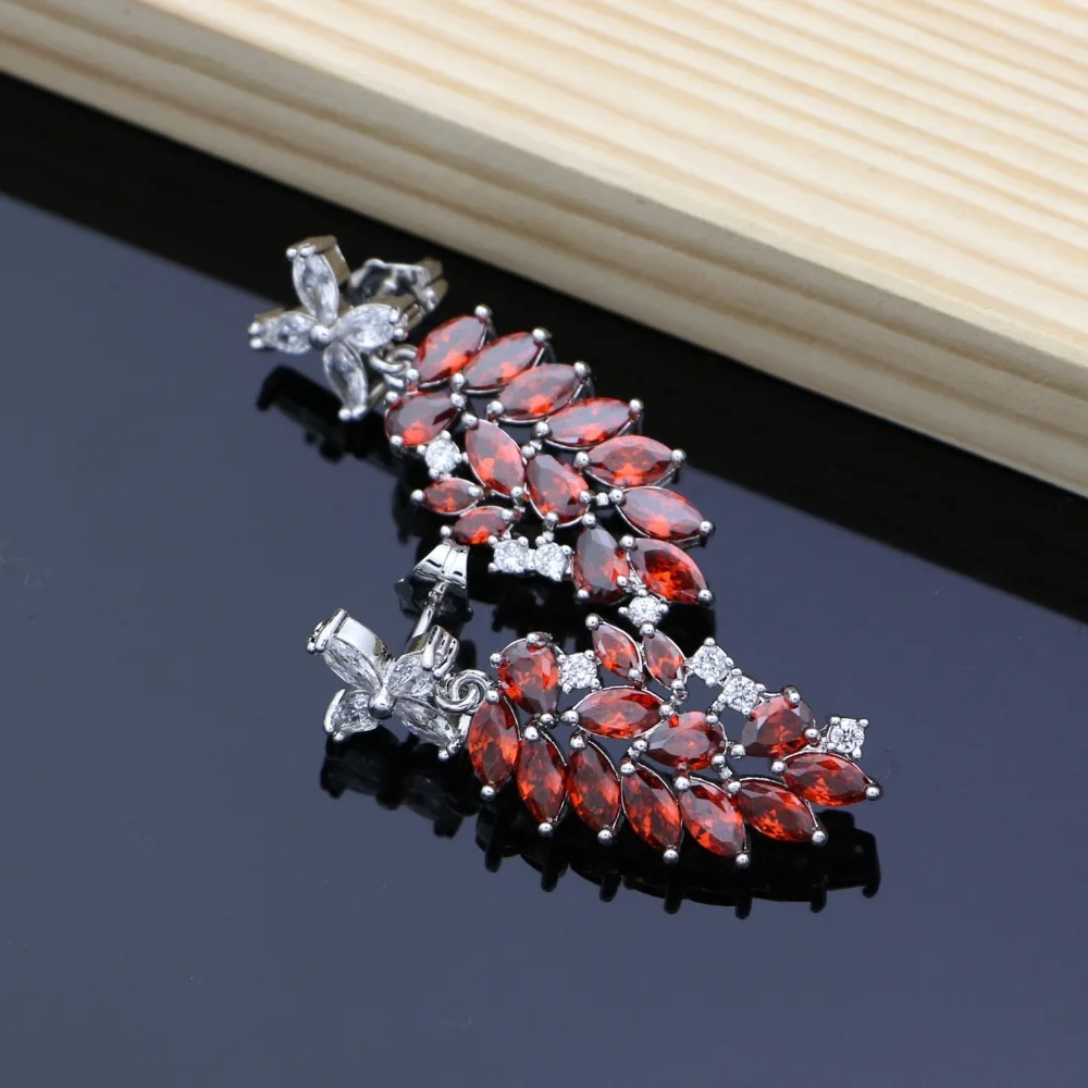 Элегантные ювелирные украшения из серебра 925 пробы в форме цветка с красным