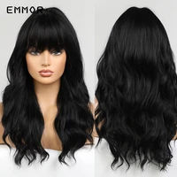 emmor synthetic black wave wigs with bangs natural soft hair wig for women cosplay wigs high temperature fiber