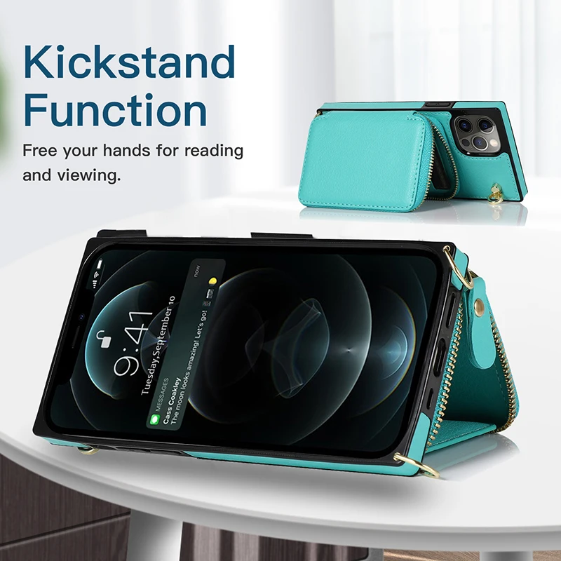 Solid Color Zipper Wallet Phone Case For iPhone 14 13 12 11 Pro Max 13 Mini 6 6s 7 8 Plus X XR XS  Card Holder Purse Back Cover