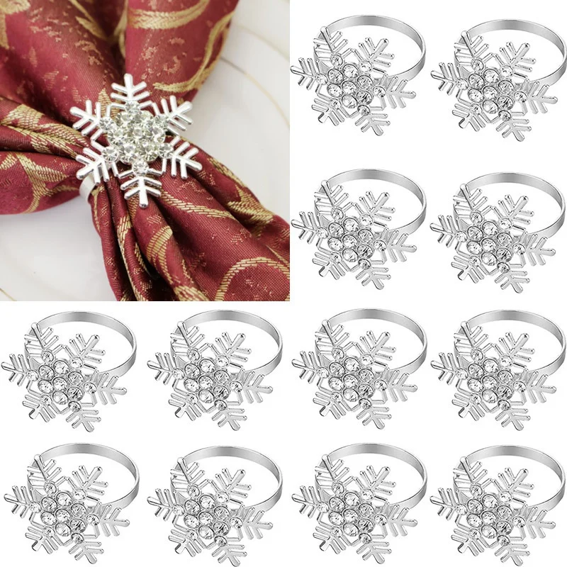 

12 Pcs Christmas Napkin Rings Xmas Snowflake Napkin Holder Rings Full of Rhinestones for Christmas Holiday Party Dinner Decor