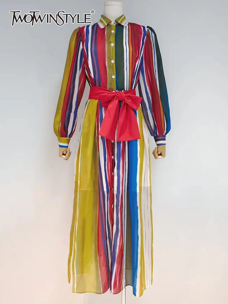 

Женское платье-миди TWOTWINSTYLE, Повседневное платье в полоску с длинным рукавом и бантом, весенняя одежда