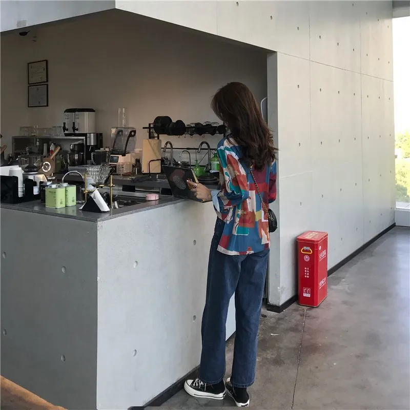 Женская свободная рубашка с рисунком масляной живописи новинка 2022 Женский Топ