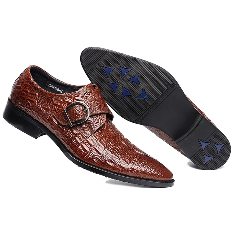 

Italian Man Formal Dress Shoes Pointed Toe Genuine Leather Monk Straps Flats Alligator Pattern Men's Wedding Party Oxfords WF129