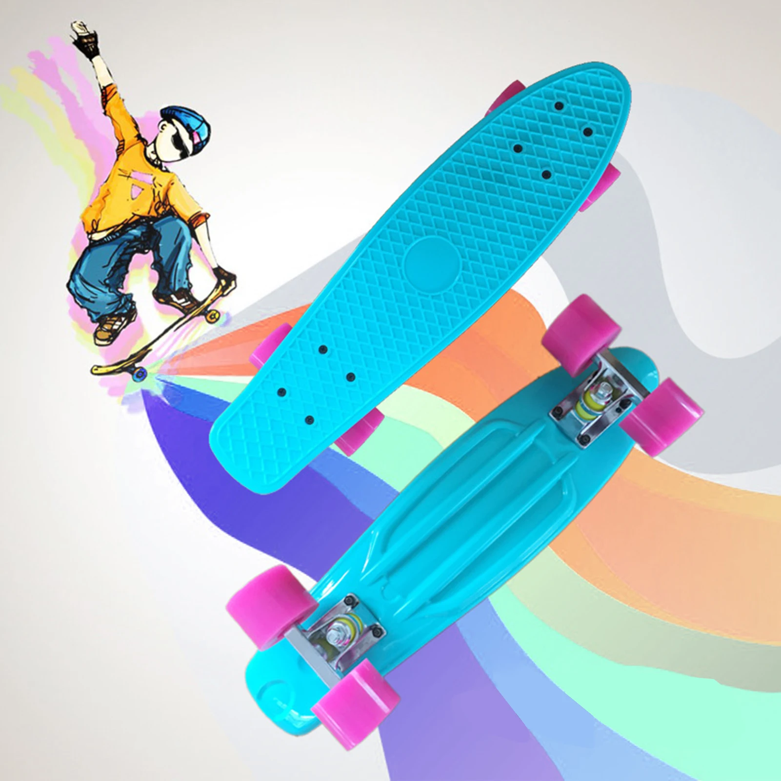 

Kids 22'' Fish Board Skateboard with Colored LED Wheels Flashing Wheels Skateboard Children Boys Girls Longboard Skate Boards