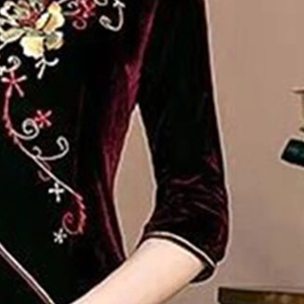 

Chinese style improved embroidery cheongsam gold velvet long autumn and winter mother dress plus size temperament dress