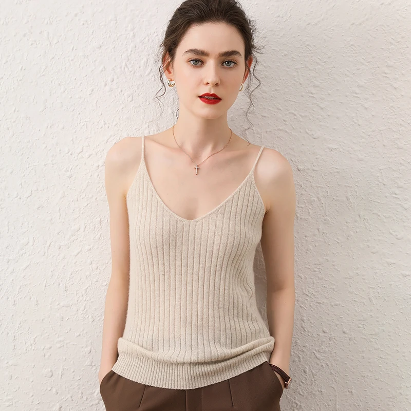 Женский свитер с v образным вырезом сексуальный на бретельках осенне зимний