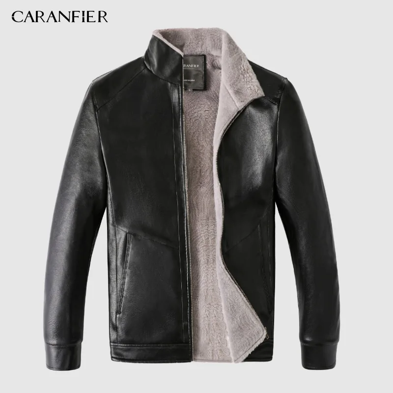 CARANFIER новая зимняя мотоциклетная мужская кожаная куртка плюс бархатная ветровка
