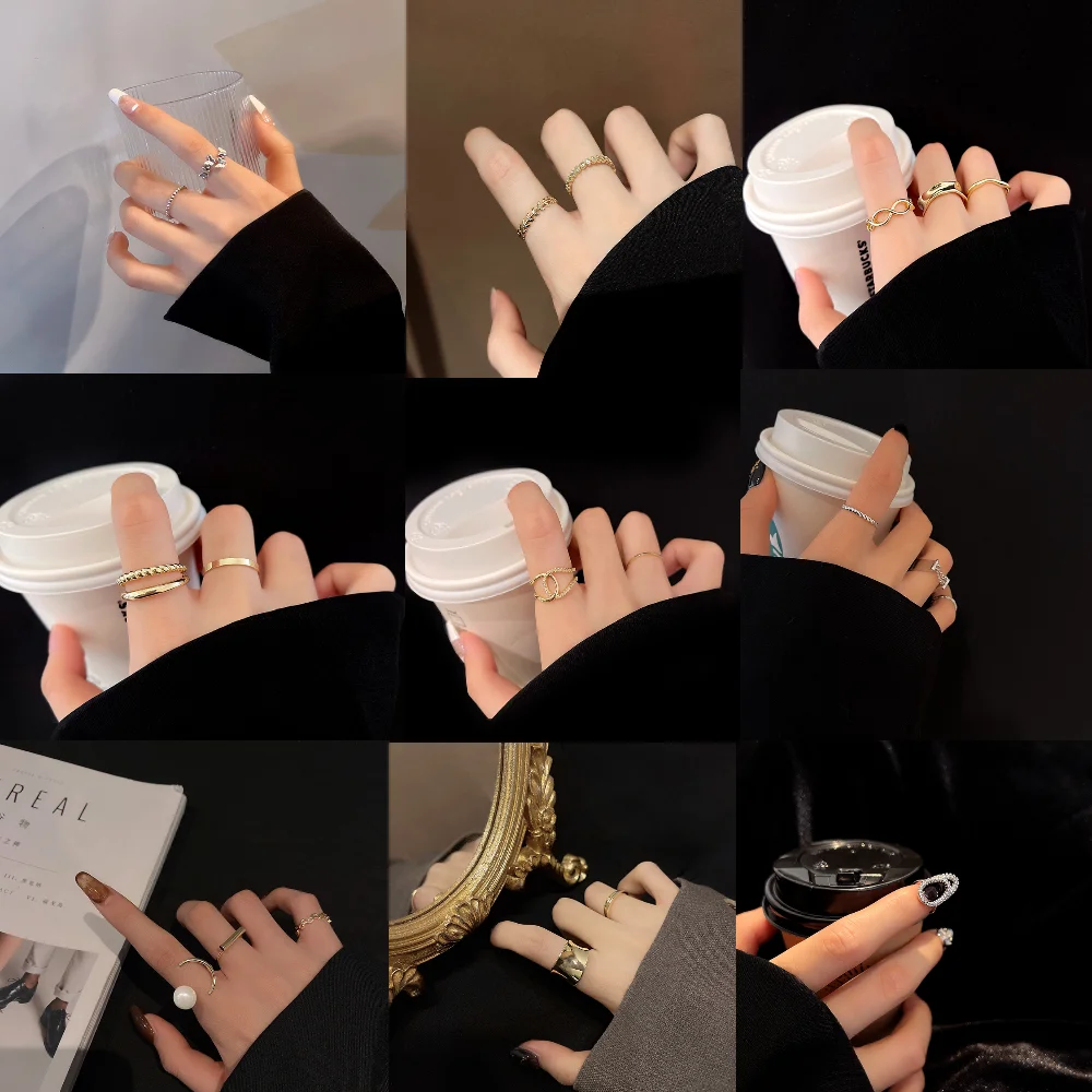 

Fashion Punk Ring Set Geometric Twist Minimalist Jewelry Metal Circular Golden Ring For women Street Dance Accessiory Gifts