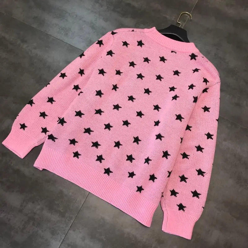 Женский Осенний вязаный свитер свободного покроя с узором в виде звезд и Больших