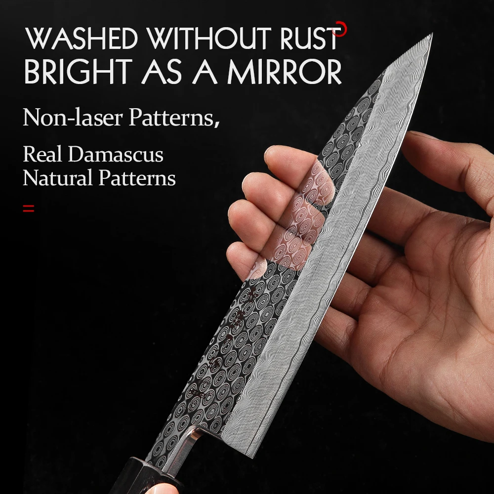 HEZHEN 180 мм гьюто Ножи 110 Слои из дамасской стали супер Сталь с круглым открытым