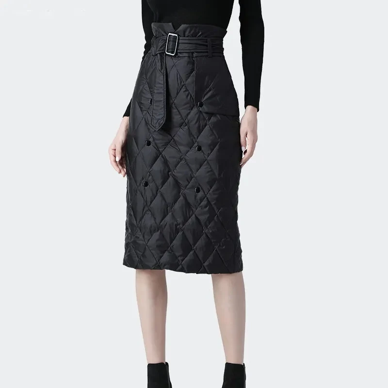 

Down cotton skirt half-length skirt women autumn winter 2021 new mid-length high waist bag hip warm winter skirt long skirt