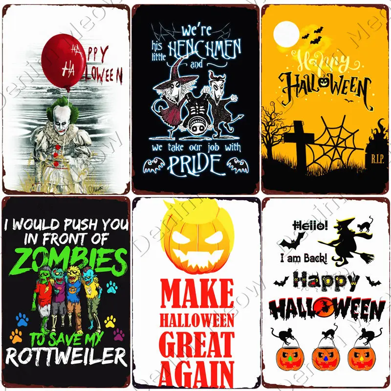 Счастливый Хэллоуин плакат тыквы потертые шикарные металлические знаки бар