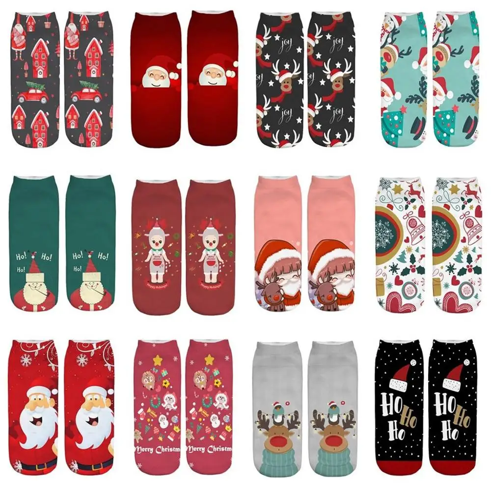 Casual Work Women Socks 3D Christmas Santa Sock Xmas Ladies Soxs Meias Elk Printing Medium Sports Lovely Female Chaussette | Женская