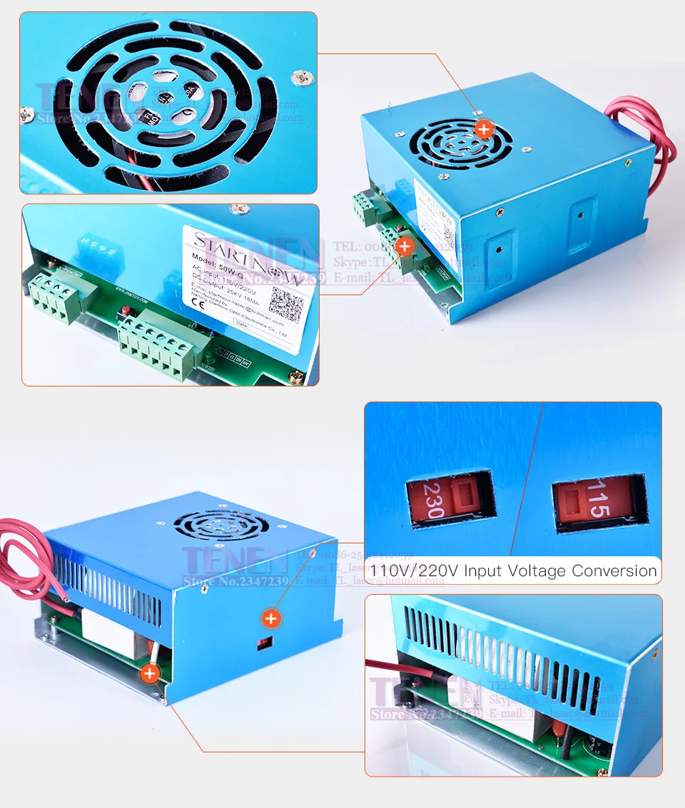 50W-G MYJG-50 45 Вт, 50 Вт, ручная сборка CO2 лазерный Питание 110V 220V универсальный блок питания Co2 лазерный источник для лазерная резка, гравировальный станок