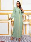 Дубай Абая Djellaba кафтан для женщин со стразами отделка тесьмой с длинным рукавом мусульманский хиджаб Maxi платье халат Арабский исламский одежда