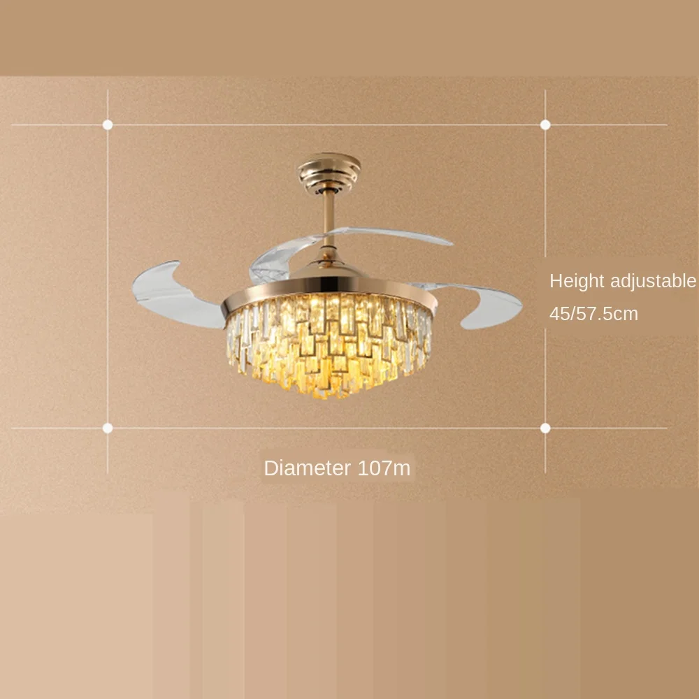 

Light luxury crystal ceiling fan lamp light modern minimalist invisible fans lamps restaurant household K9