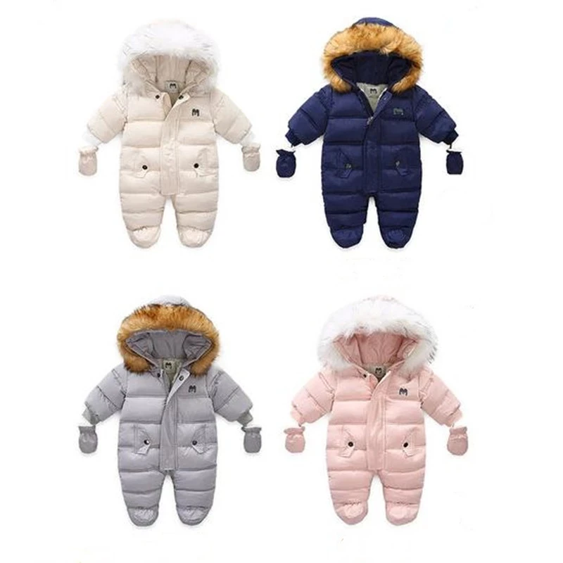 

New Born Baby Winter Clothes Toddle Jumpsuit Hooded Inside Fleece Girl Boy Clothes Autumn Overalls Children Outerwear