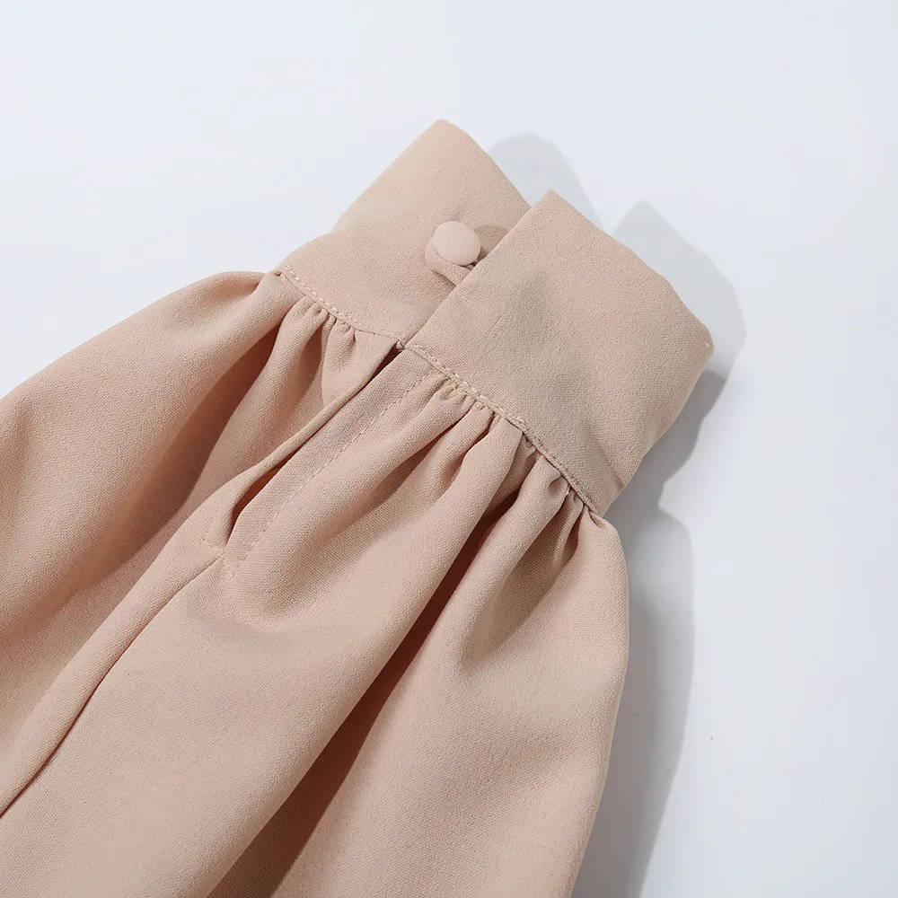 

New Solid Color V-neck Button Long Sleeve Puff sleeve Slim Clothing Blouse Women Tops