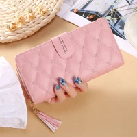 college style womens wallet pu leather tassel designer clutch female card holder photo purse lady fashion plaid phone wallet