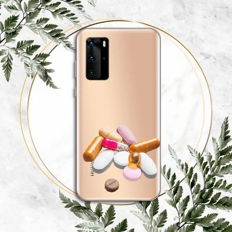 

Medical drug Pill Capsule Phone Case Clear Transparent for huawei honor P 40 30 20 lite Pro 10 i 8 9 x p smart 2019