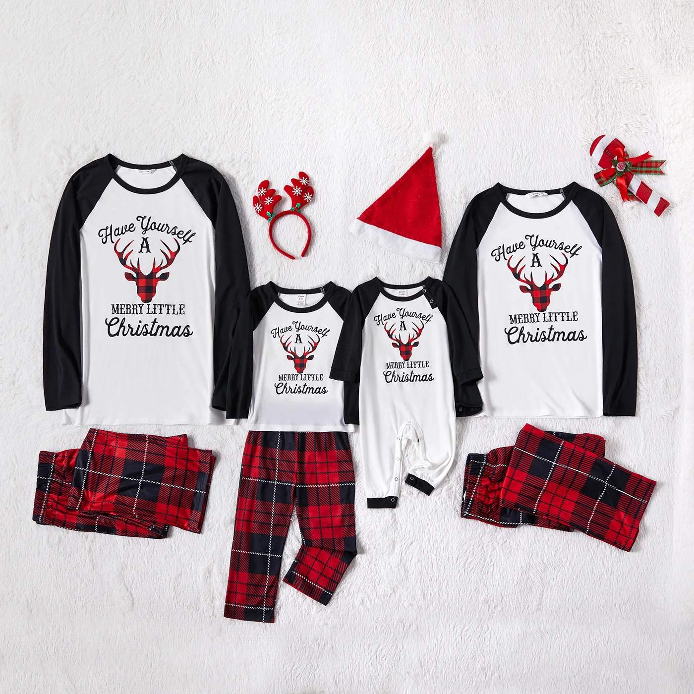 

PatPat Christmas Reindeer and Letter Print Family Matching Raglan Long-sleeve Red Plaid Pajamas Sets (Flame Resistant)