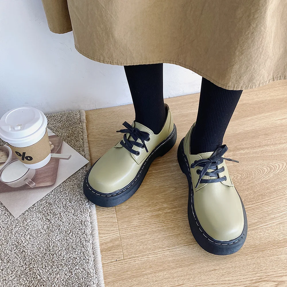 

Женские кожаные туфли Jk Soft Sister, черные маленькие туфли в британском стиле на шнуровке и толстой подошве, Новинка лета 2021, туфли-мартинсы с кр...