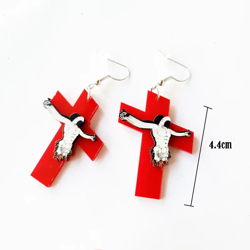 Oversized Red Cross Jesus Acrylic Punk Dangle Earrings for Women Men Night Club Party Jewelry image 3