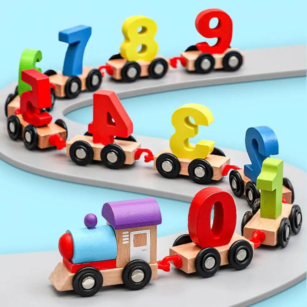 

Imagination Improvement Train Toy Ten Carriages Independent Detachable Educational Cartoon Number Wooden Train Toy for Education