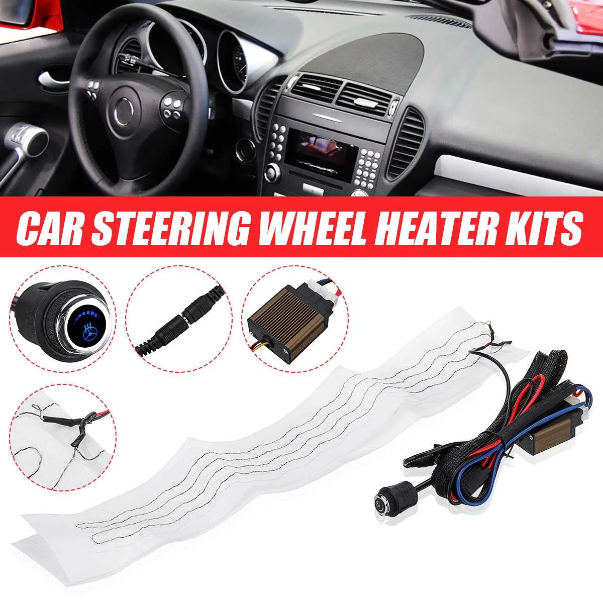 

Winter Flocking Cloth Car Steering Wheel Heater Kits Auto Heat Pads Universal Car Heater 60X9CM 6 Positions Round Switch
