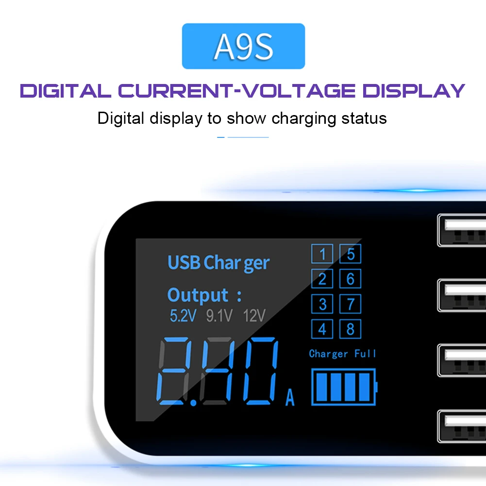 8 портов USB Автомобильное зарядное устройство быстрой зарядки телефона 40 Вт 2.4A
