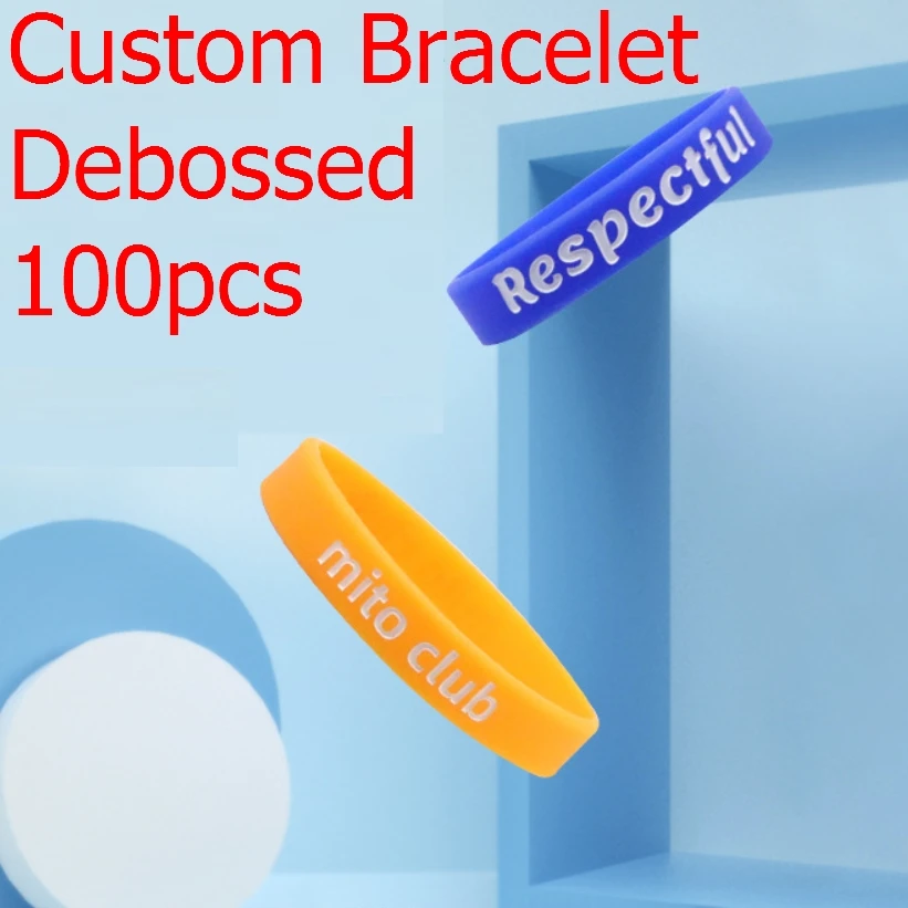 

100PCS Debossed Color filled Customized Silicone Bracelet Custom Wristband Armband For Olympics Team Sports Birthday Party