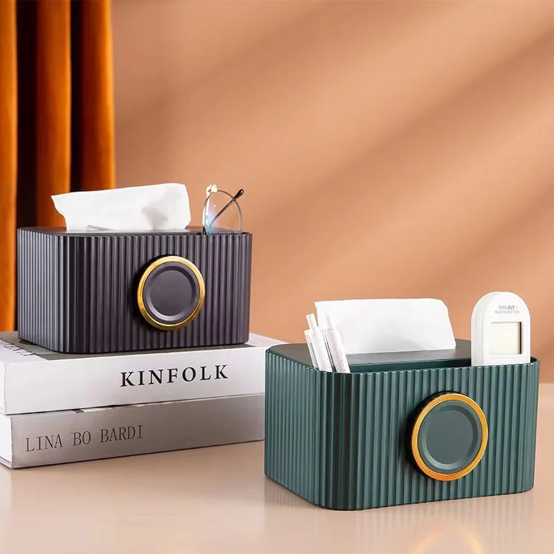 

Multifunctional creative Nordic light luxury ins 2 in 1 paper towel storage box desktop remote control storage box pumping box