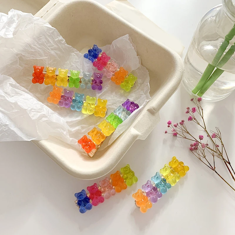 

Fashion Hair Clip Girls Women Hairpin Duckbill Clip Fashion Cute Candy Color Little Bear Barrette Jelly Color Gummy Headwear