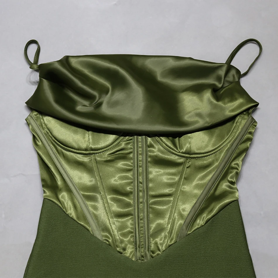 Женское атласное облегающее платье элегантное обтягивающее болотного цвета