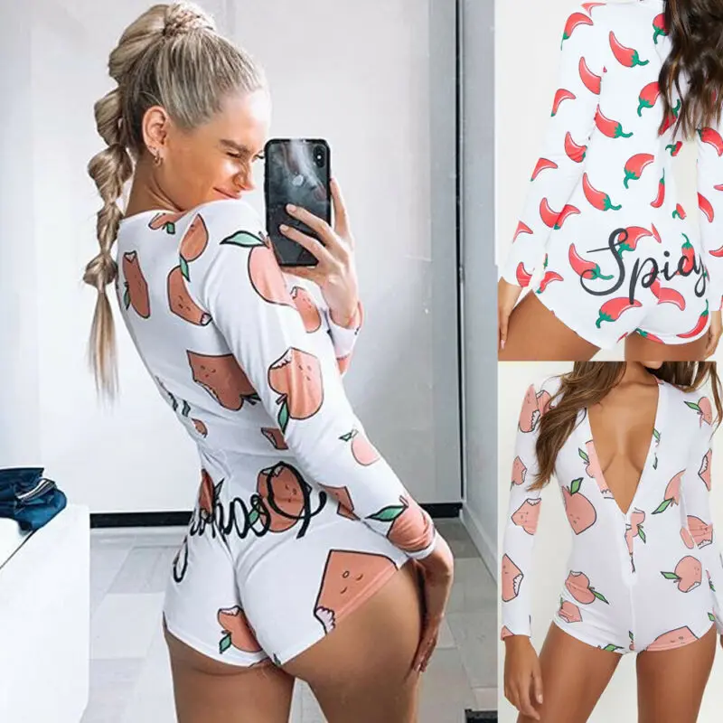 

Sexy V-Neck Bodycon Bodysuit Women Jumpsuit Long Sleeve Casual Printed Button Sleepwear Jumpsuit Print Bodycon Sleepwear