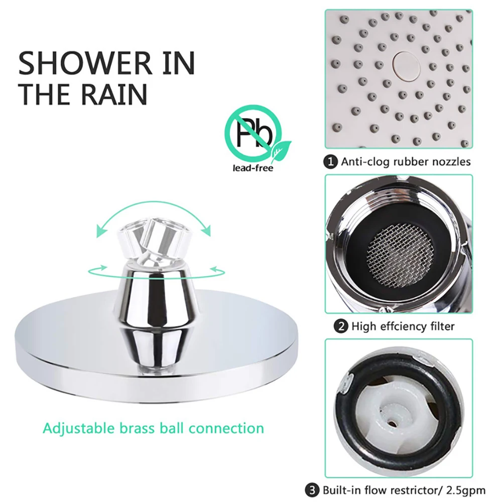 

Tofok 6 Inch Rainfall Shower Head ABS Round Adjustable Water Saving High Pressure Hand Held Spray Nozzle Bathroom Accessories