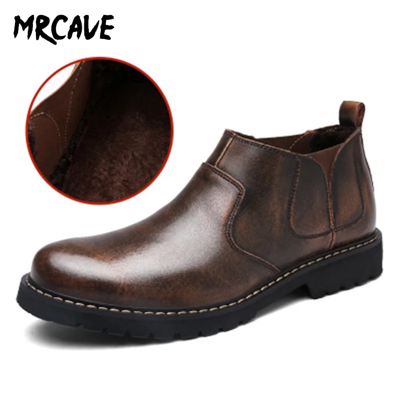 MRCAVE/Большие размеры 38-48 осенние ботинки Мужская зимняя обувь черные кожаные