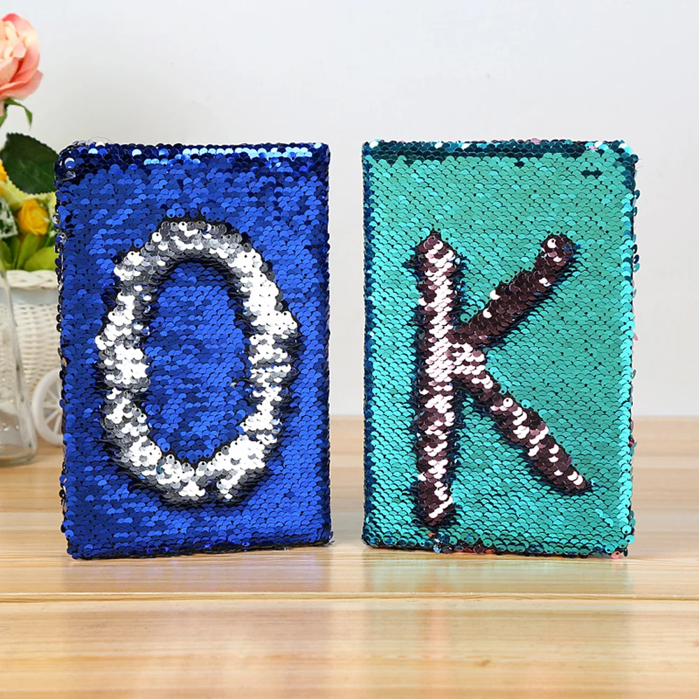 

A5 Sequin Notebook Notepad Memo Notebook with Sequin Cover Note Pads Schedule Checklist for Diary Journal Travel (Blue)