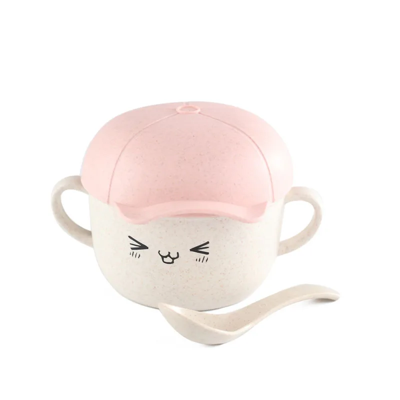

2Pcs Children Baby Wheat Straw Tableware Solid Feeding Cartoon Dishes Baby Bowl Plate Food Feeding Tableware Bowl+spoon