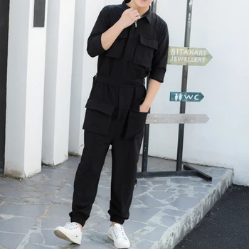 Hair Stylist Slim-fit Overalls Jumpsuits, Close-fitting Feet, Nine Points Pants, 9 Points, Jumpsuit, Tide, Male, Korean Version,