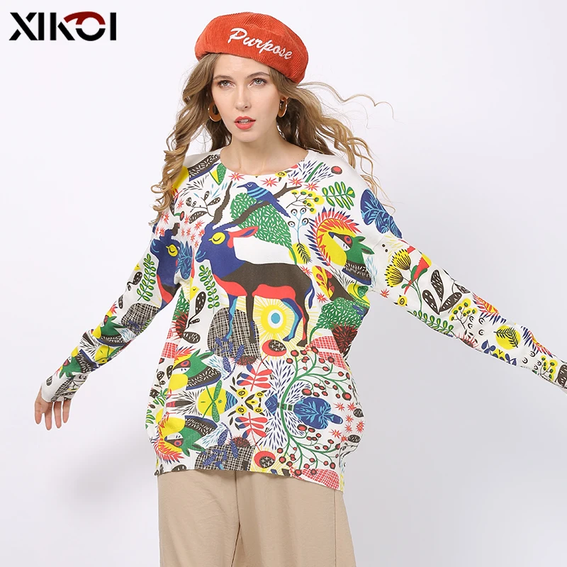 Свитер женский Зимний вязаный с животным принтом большого размера d плюс |