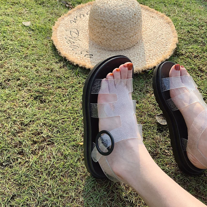 

Thin strip fairy sandals female summer flat bottomed versatile student soft sister lovely transparent vacation ROMAN SANDALS