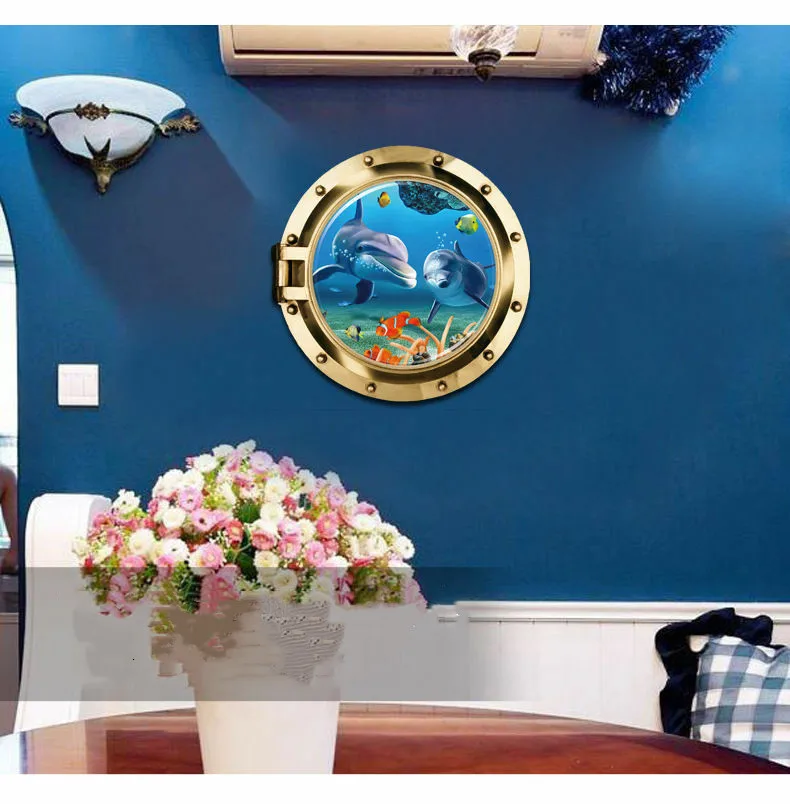 3D Океан морской рыбы иллюминатор наклейки на стены искусства детские для