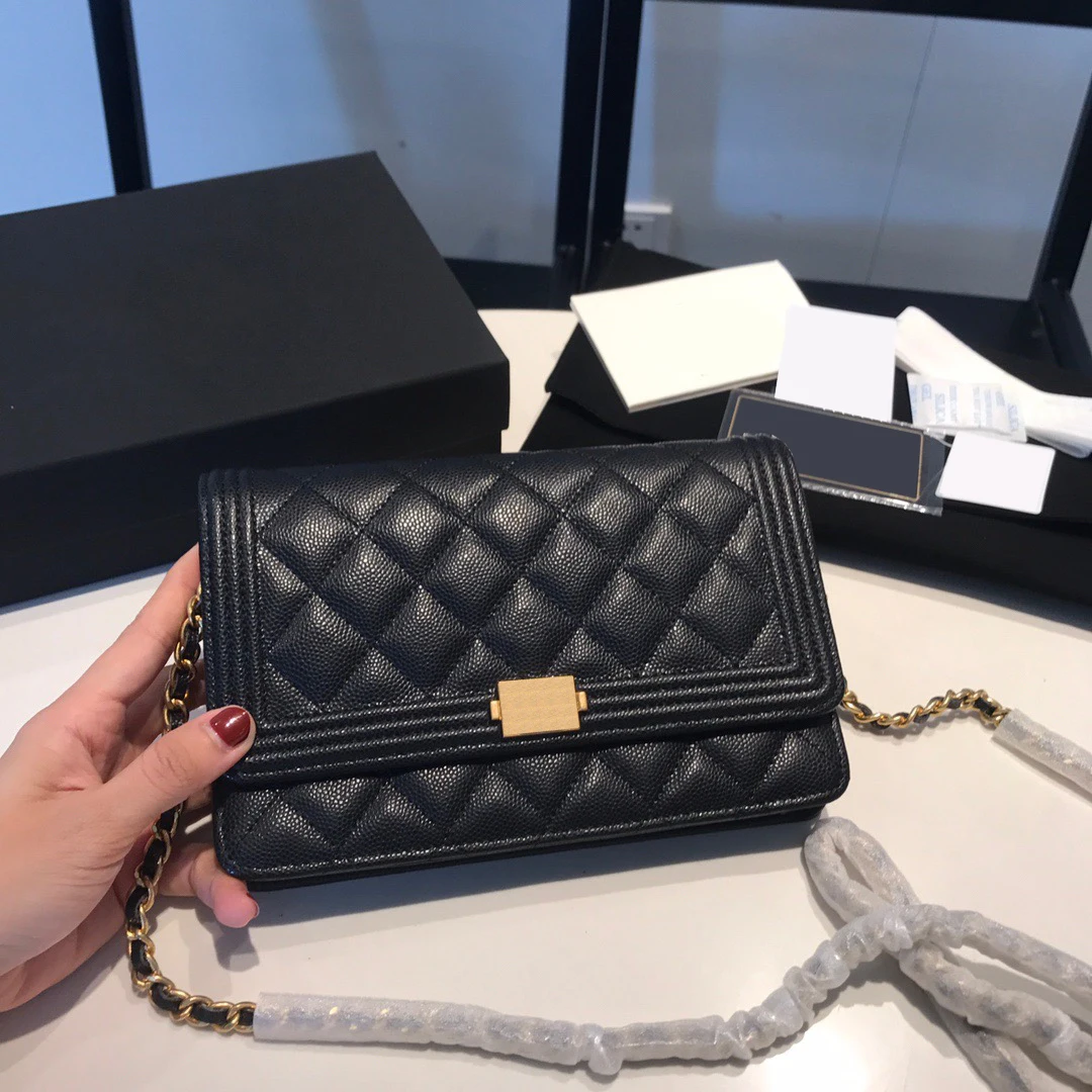 

2021 new high end customized luxury women's purse small square bag caviar WOC Leather Messenger Bag