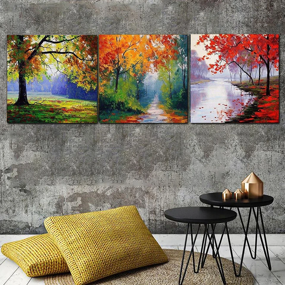

5D DIY Diamond Painting 3 Piece colorful tree Full Square Round Triptych Diamond embroidery Cross stitch Diamond crystal picture