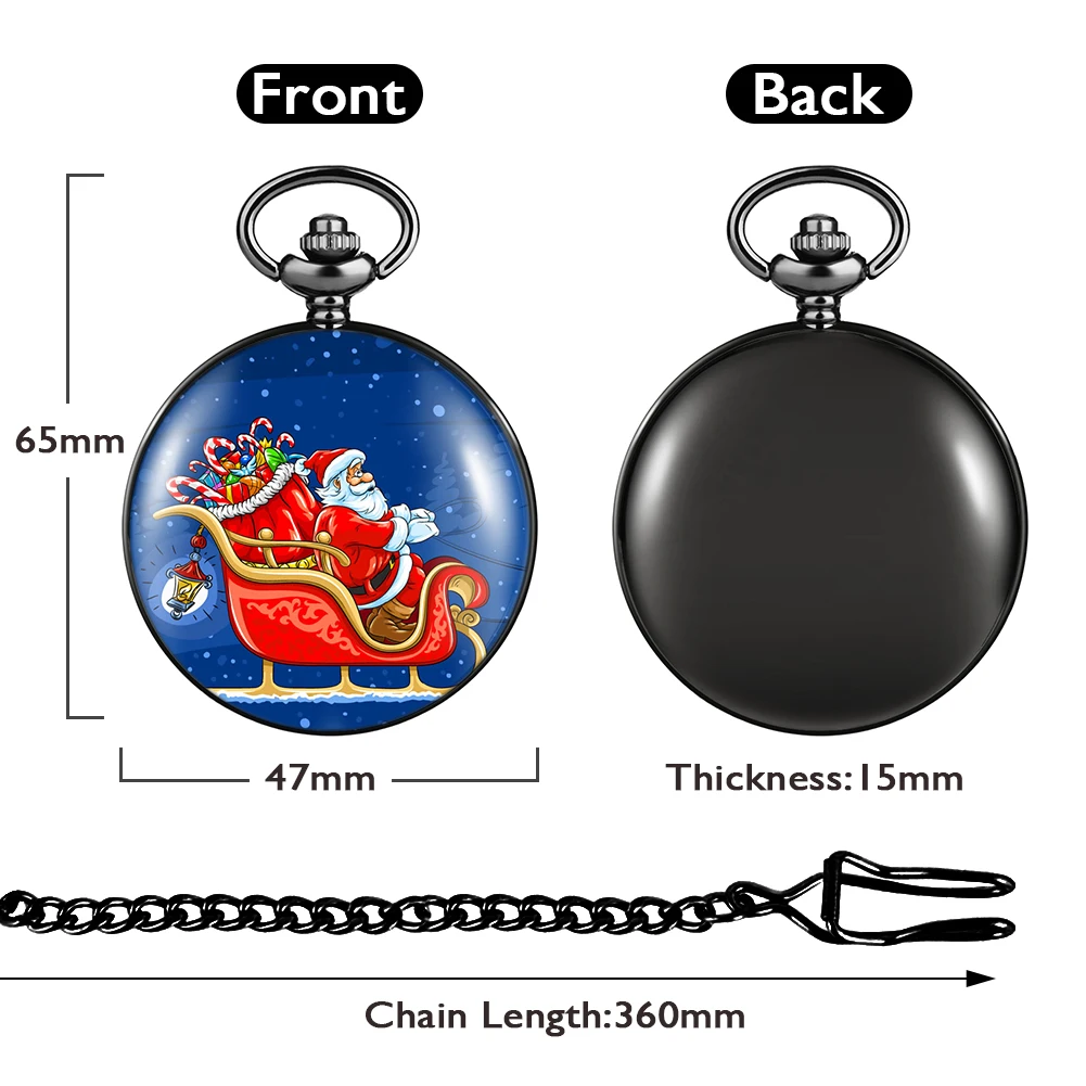 Santa Theme 2021 Pocket Watch Women's Cute Quartz Pocket Clock Men's Alloy Pendant Necklace Exquisite Gifts Box for Son Child