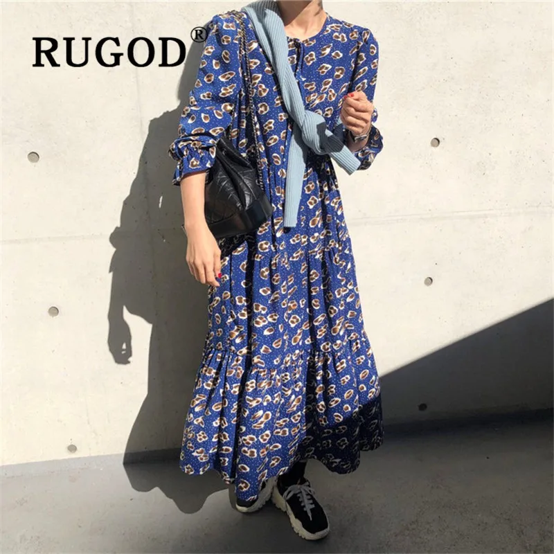 RUGOD винтажное длинное платье с принтом женское Повседневное круглым вырезом и
